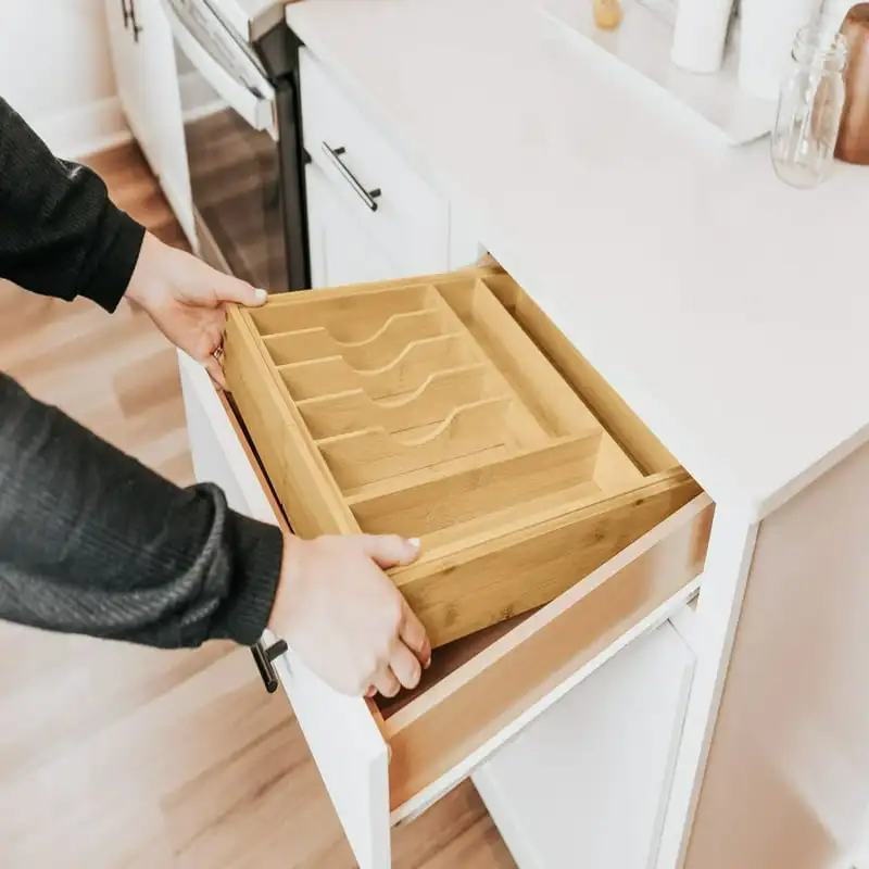 

Bamboo Organizer for Kitchen Drawers, Expandable to 28 in, 10 Compartments
