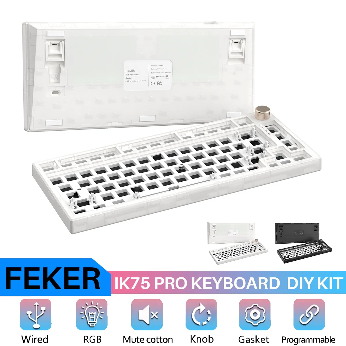FEKER IK75 PRO QMK&VIA Hot Swap Customized Mechanical Keyboard Diy Kit Gasket mount Wired RGB 3/5 Pins For Cherry Gateron enlarge