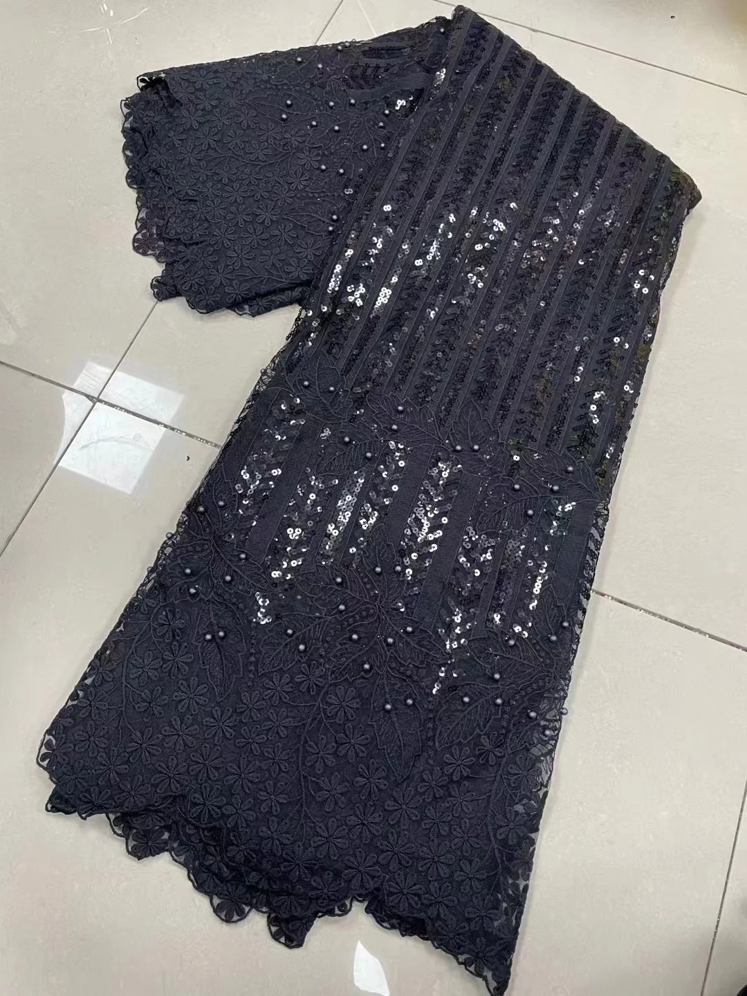 Newest African Guipure Lace Fabric 2022 High Quality French Nigerian 3d sequins Net Lace Fabric Apply to Party Dress