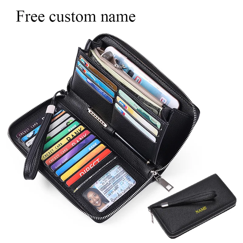 Rfid Leather Wallet for Women Free Initial Name Card Holder Storage Bag Fashion Men's Handbag Coin Purse Cards Organizer Leisure