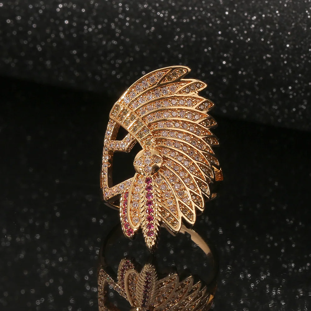 

Exaggeration Hollow Indian Chief Portrait Adjustable Ring for Men Women's Filled White/Red/Blue CZ Zircon Rings Hip Hop Jewelry