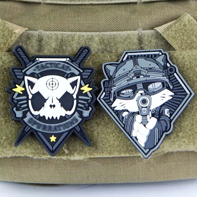 Тактические опрыскивания нашивки с изображением кота спецназ ПВХ боевой значок