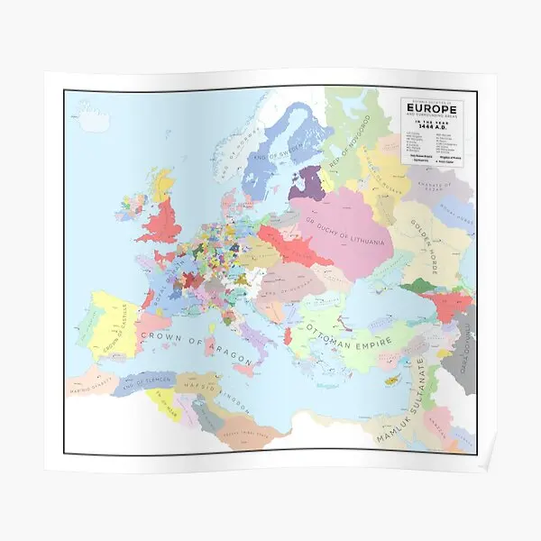 

Europe In 1444 Ad Poster Wall Vintage Room Modern Home Print Picture Painting Decoration Mural Decor Funny Art No Frame