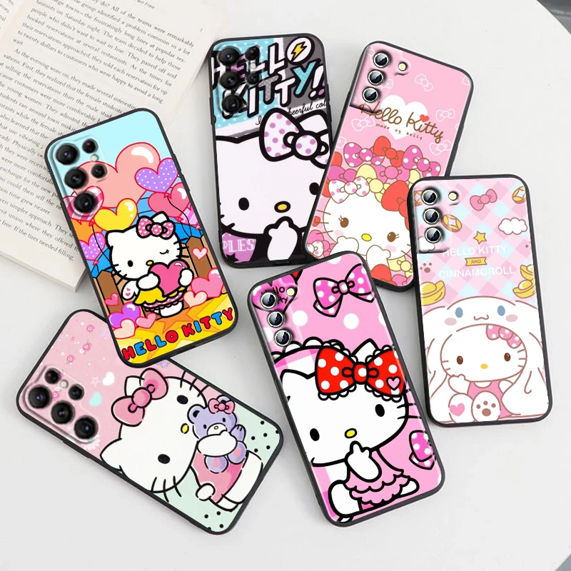 

Cartoon Girl HelloKitty For Samsung Galaxy S23 S22 S21 S20 Ultra Plus Pro S10 S9 S8 S7 4G 5G Silicone Soft Black Phone Case Capa