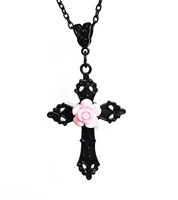 new hot sale christian hollow cross colorful rose pendant necklace vintage bohemian gothic necklace