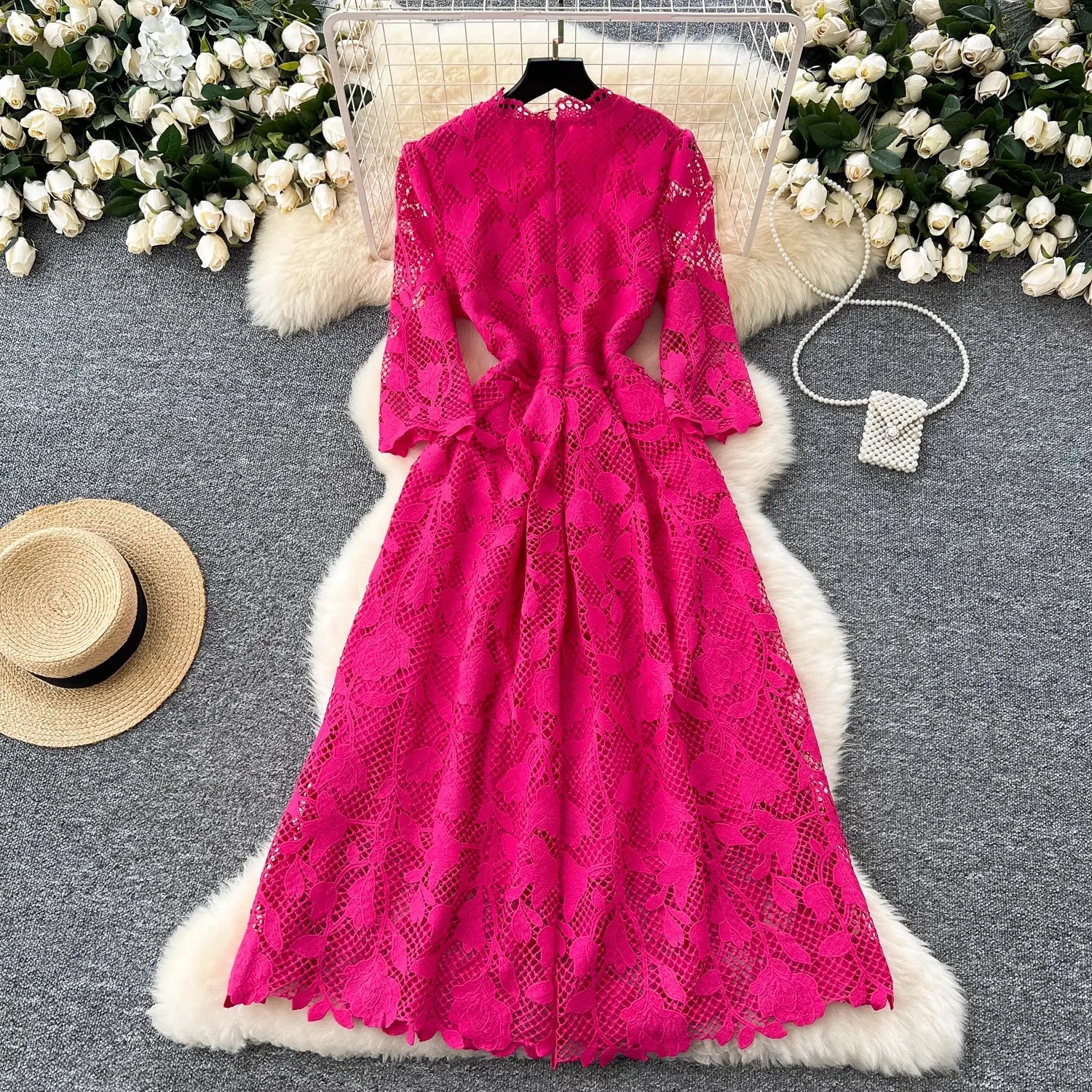 Белое кружевное платье для женщин элегантные платья с круглым вырезом