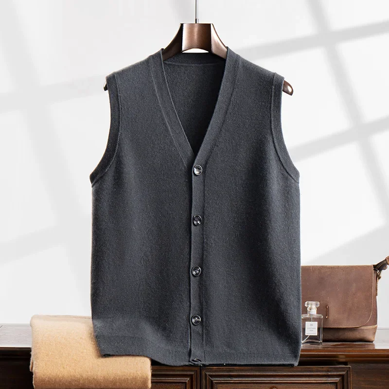 Повседневный шерстяной кардиган с v-образным вырезом жилет 2024 осень/зима новый