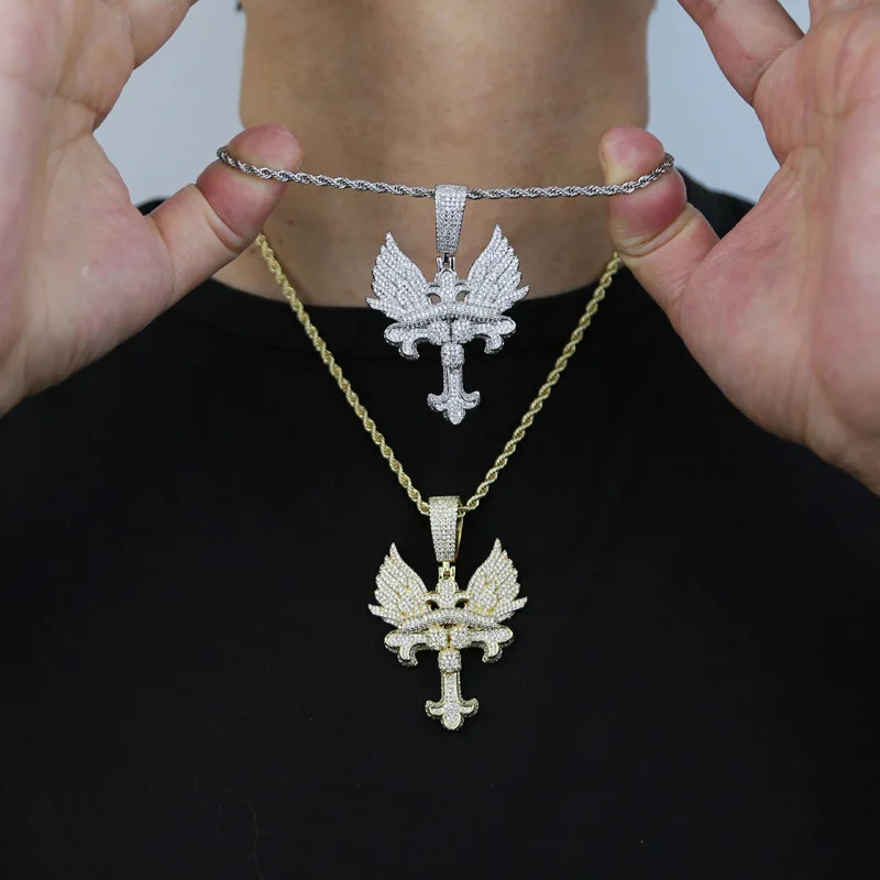 

Hip-hop cross necklace Europe and the United States Creative Angel wing cross shape pendant lovers necklace sweater chain