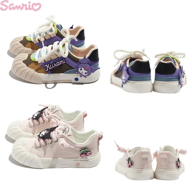

Sanrio Kuromi Sneaters Female Thick Bottom Pink Casual Shoes Autumn Comfortable Hundred with Flat Breathable Sports Board Shoes