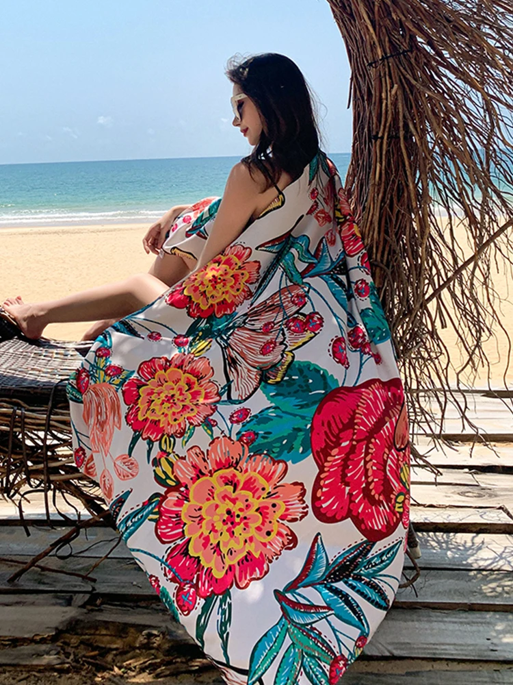 Летний Шелковый шарф Женский саронг Пляжная накидка женская на бикини