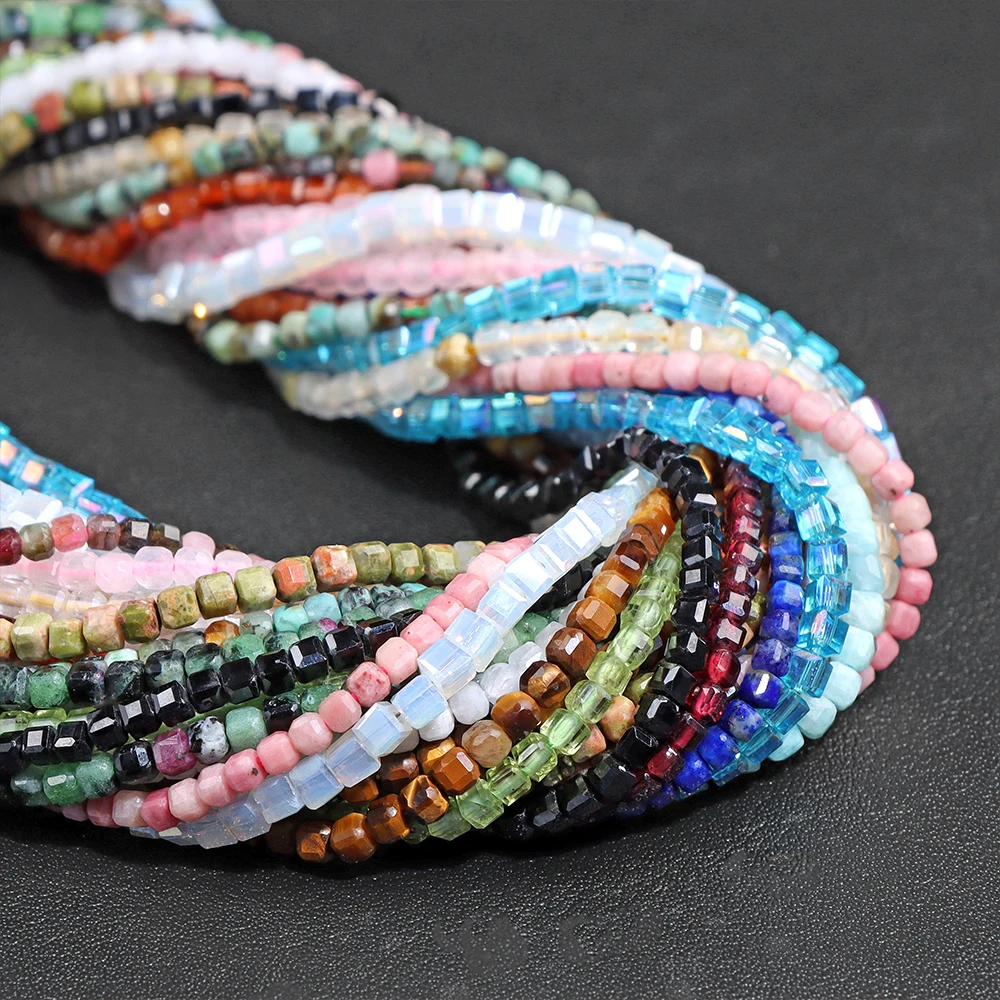 

Natural Square Shape Stone Bead 2-3mm Faceted Quartz Garnet Crystal Spacer Waist Beads For DIY Bohemica Jewelry Making Necklace