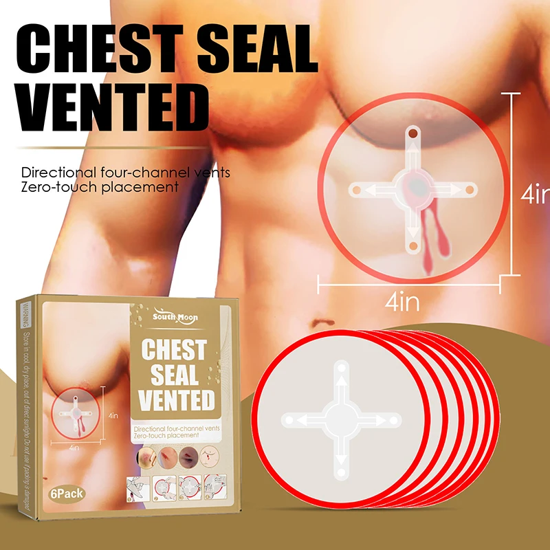 

6pcs/set Safety Survival Emergency Trauma Sticker Chest Seal Medical Chest Seal Vented First Aid Patch Outdoor Elastic Patch
