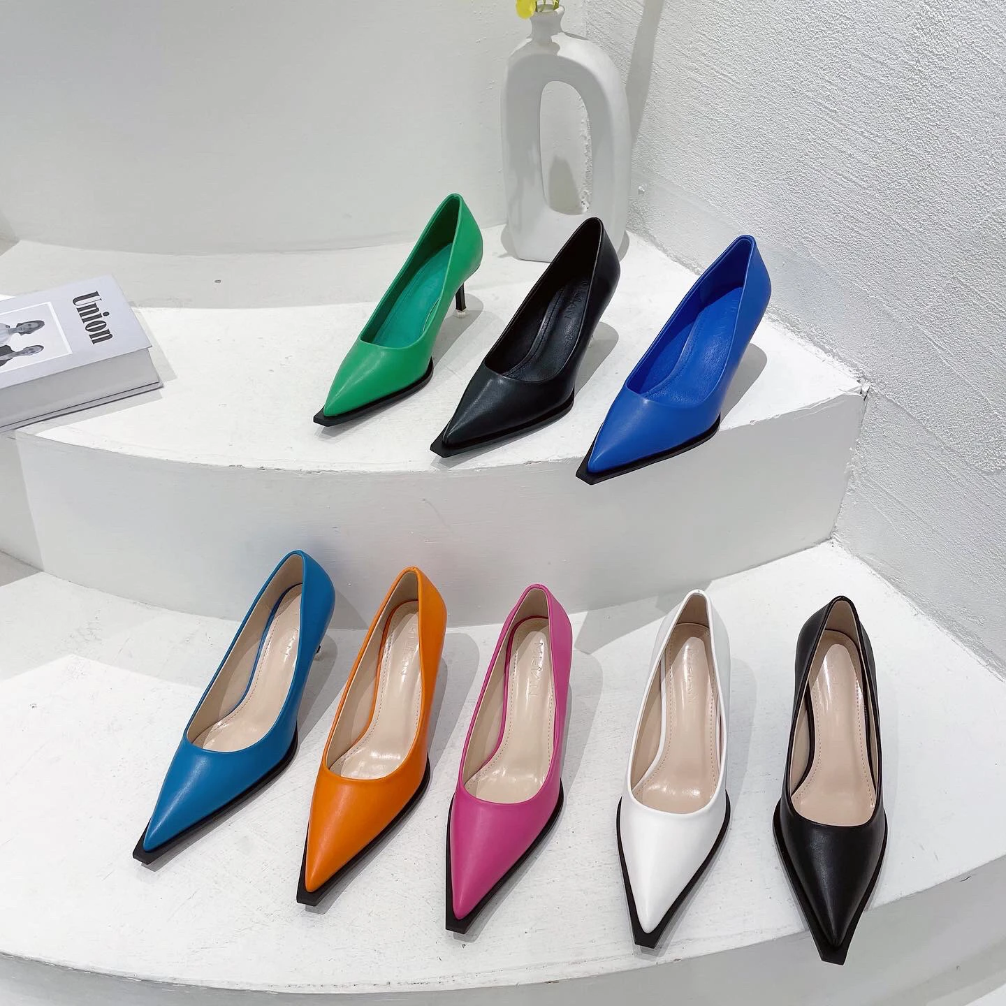 

2022 New Arrivals Pointed Toe Women Pumps Black White Orange Pink Blue Spring Autumn Work Shoes Thin High Heels Party Pumps 39
