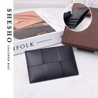 genuine leather fashion mens business casual light large grid braided ultra thin credit card unisex bank card package brand