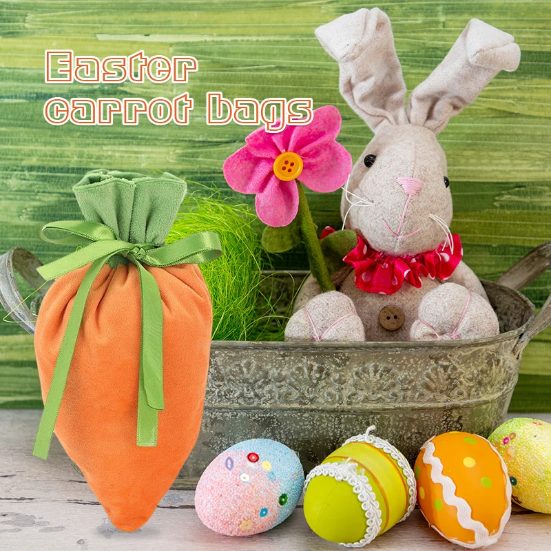

5pcs Easter Rabbits Carrot Candy Bag Food Bags Triangle Baking Goodies Bags Chocolate Gift Bag Party Decoration Supplies