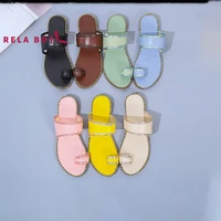 toe flat plain slippers for women wear outside beach cool slippers shoe women leather hair non slip low candy color fashion sexy