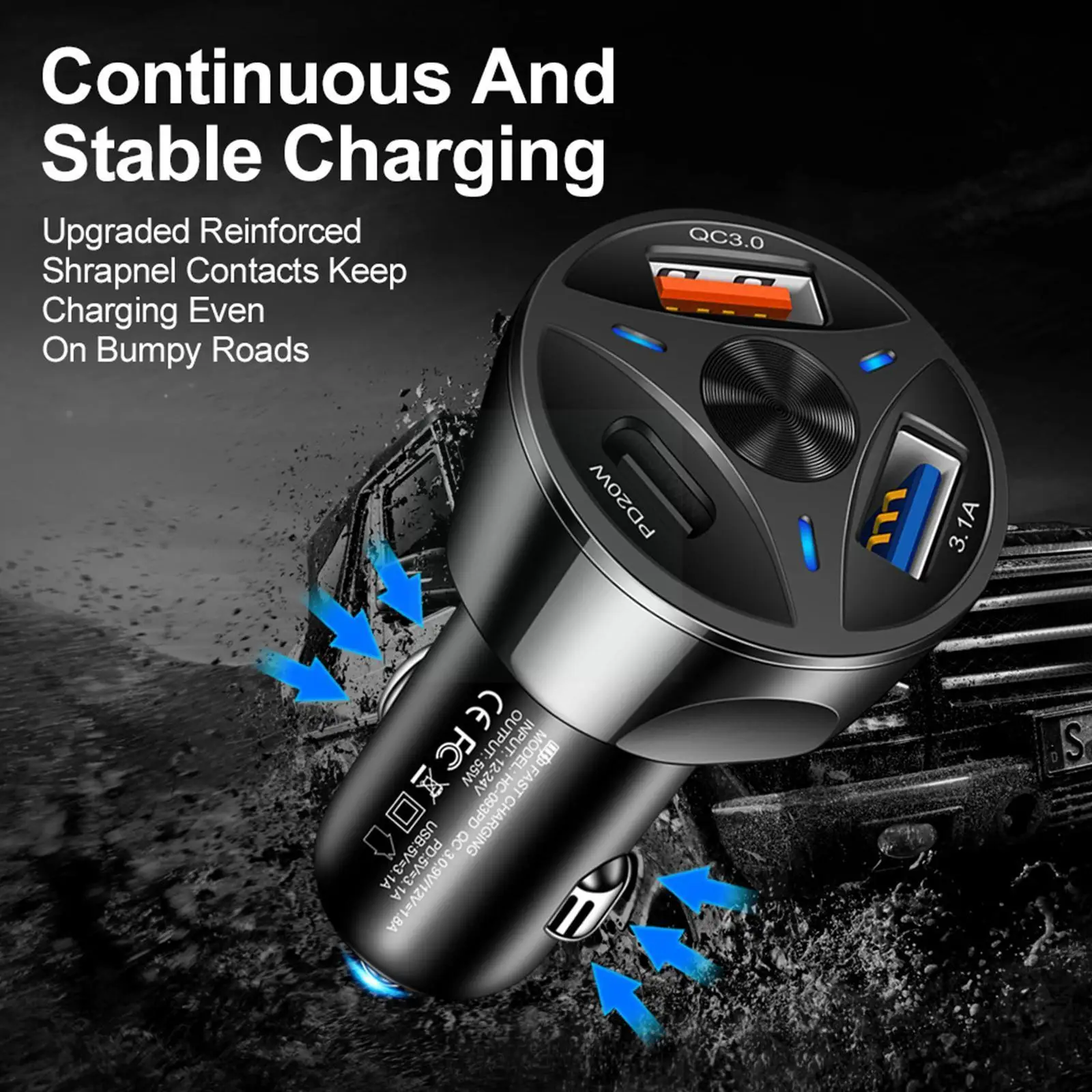 

55w Dual Usb Car Quick Charger Fast Charging 3.0 Pd Type C For Phone Car Phone Charger Adapter G6r2