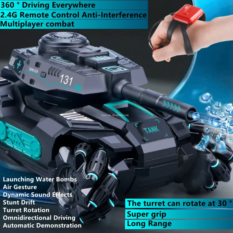 

Watch Sensing Dual Remote Control Tank Car 2.4G Smart DEMO Turret Rotation All Terrain Off Road 360° Drift Racing Stunt RC Car