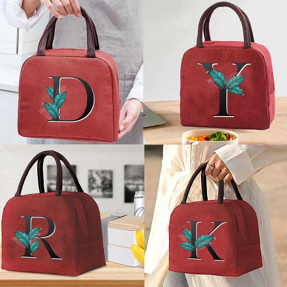 

Portable Lunch Bag Cooler Thermal Insulated Tote Zipper Travel Picnic Food Container Bags for Work Lunch Box Leaf Letter Series