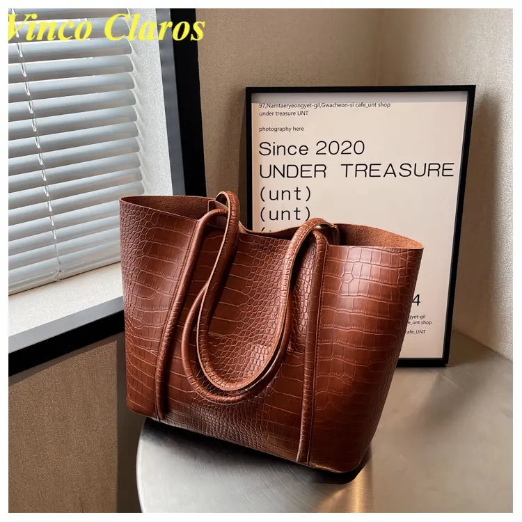 

Vintage Alligator Large Tote Bags for Women High Quality Purses and Handbags Pu Leather Shoulder Bags Chic Bolsas Classic Sac