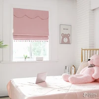 cartoon pink color customized roman shades with colorfu pompom balls window drapes for living room included mechanism