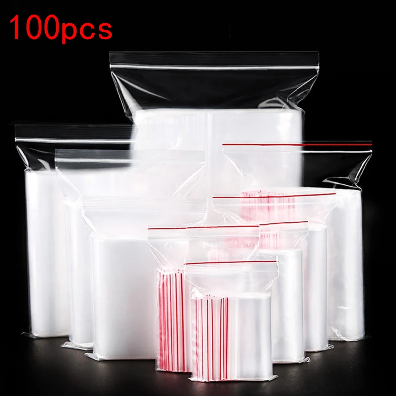 

100PCS Resealable Plastic ZipLock Bag Clear Packaging Pouches Sealing Jewelry Food Storage Vacuum Fresh Organize Bag