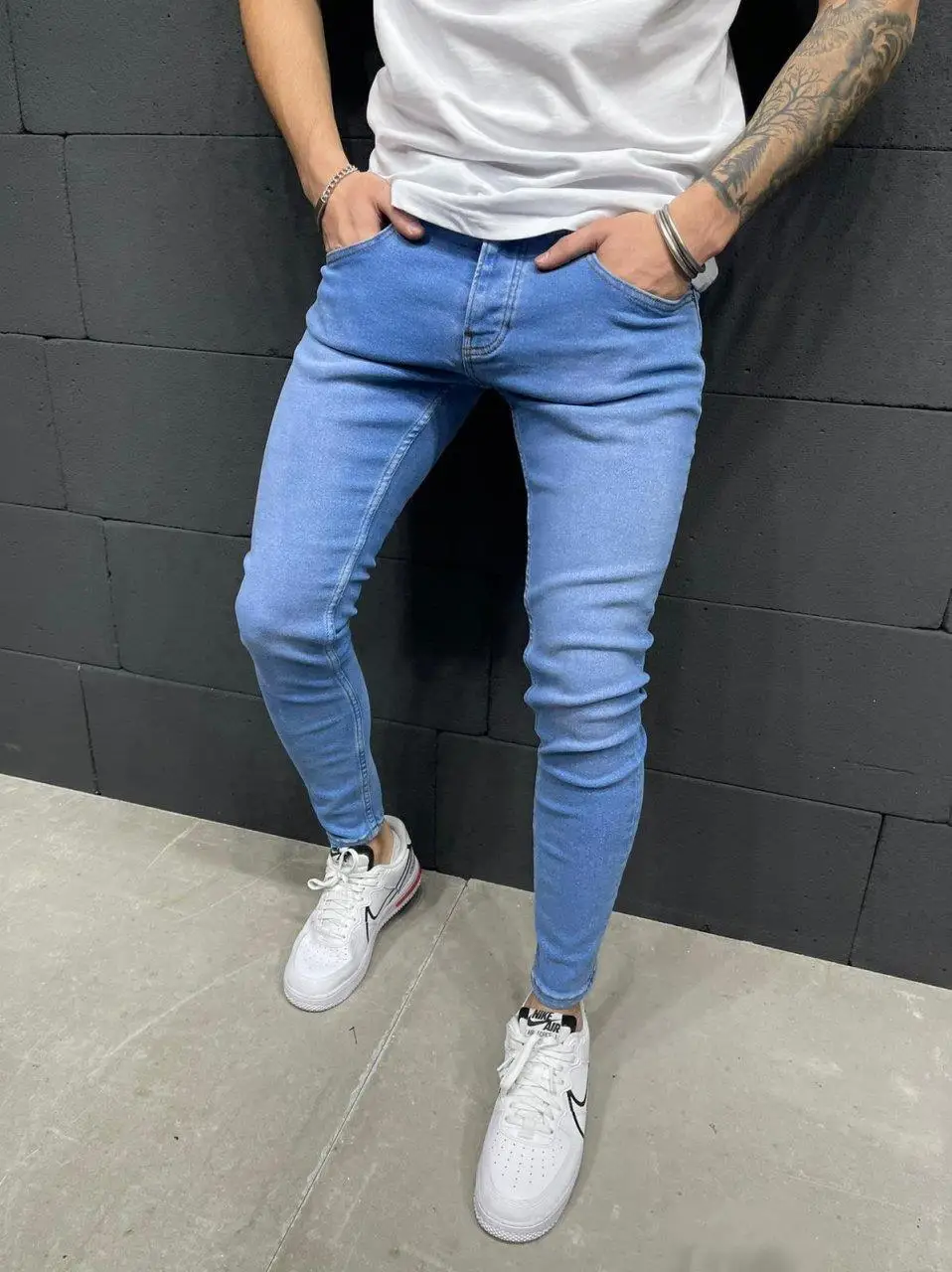 

Premium Ice Blue Straight Slim Fit Men's Jeans