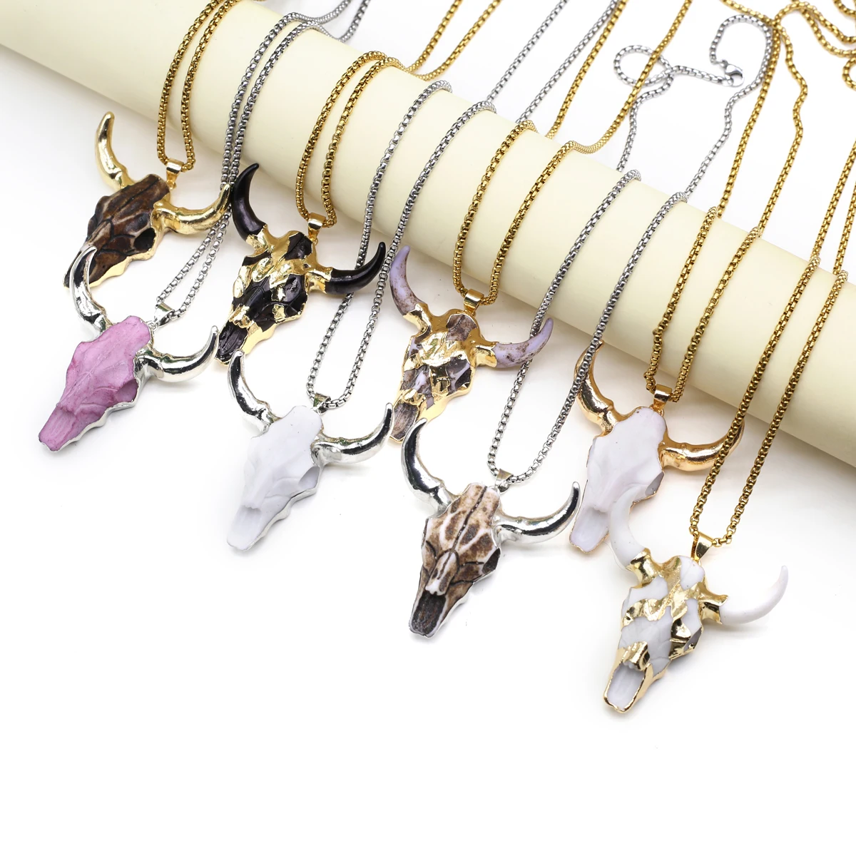 1 шт., цепочка из нержавеющей стали с подвеской в виде черепа быка, 42 х47 мм