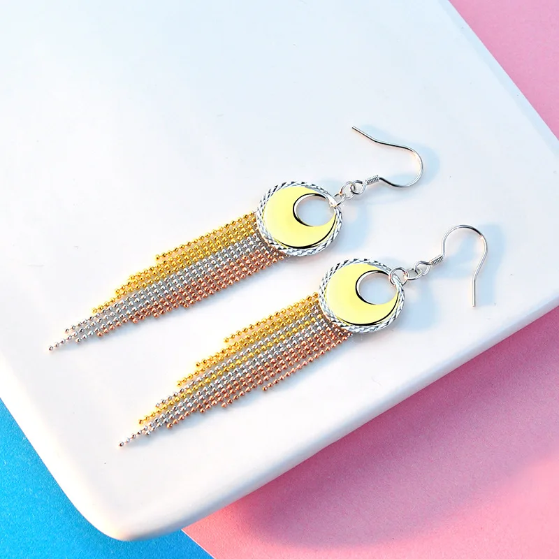 BOCAI S925 серьги-капли из стерлингового серебра для женщин трехцветные золотые