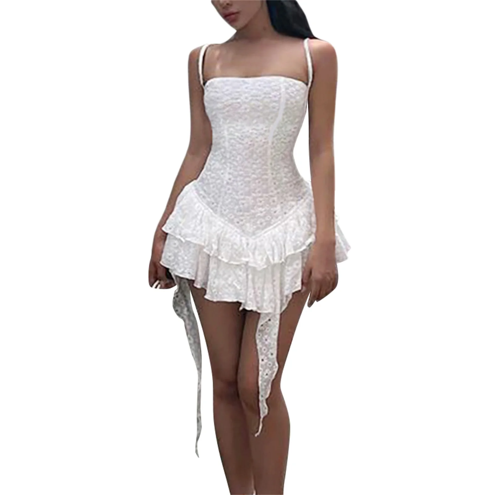 

Musuos Summer Corset Party Street Mini Dress Ruffles Hem Women Floral Strapless Sling Backless Dresses Beachwear