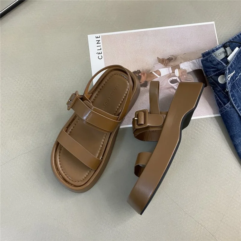2023 New Gladiator Summer Sandals Fashion Platform Flats Elegant Open Toe Ankle Strap Dress Shoes