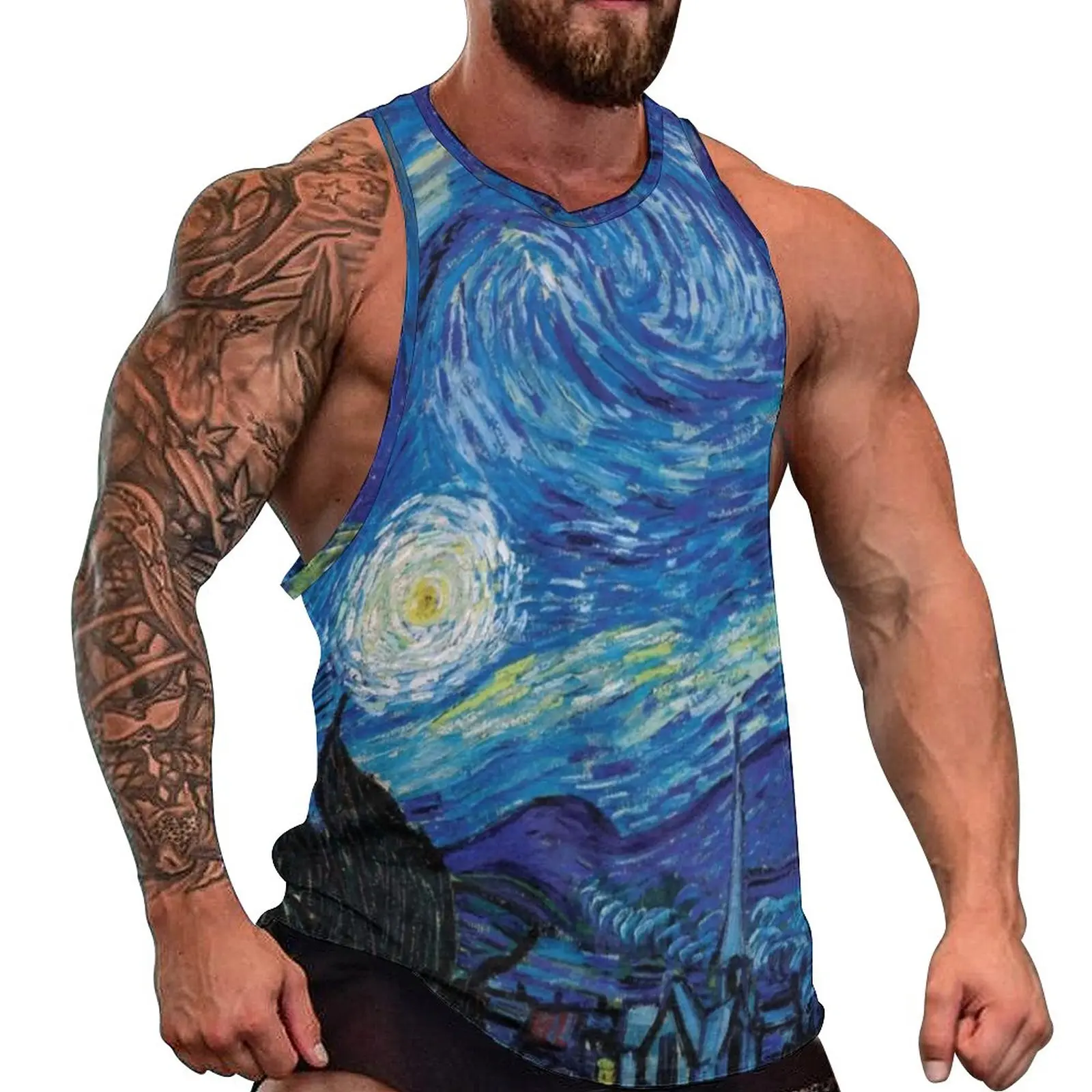 

Abstract Galaxy Tank Top Mens Vincent Van Gogh Starry Night Vintage Tops Daily Training Graphic Sleeveless Shirts Big Size