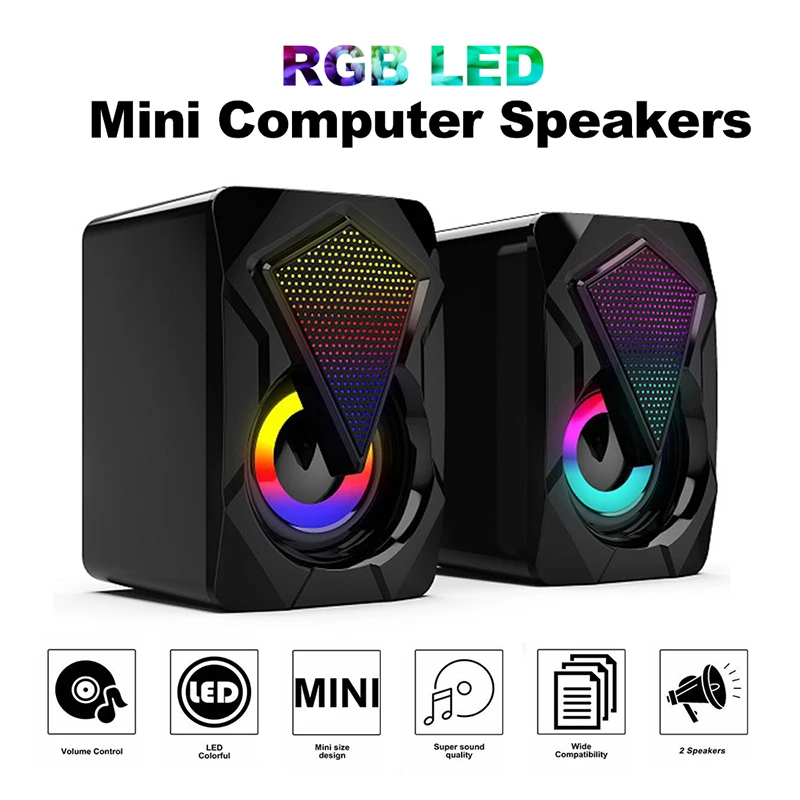 

Computer Speakers With Subwoofer For Pc Desktop Computer Laptop Led Colorful Lighting Home Theater System Usb Wired Soundbox