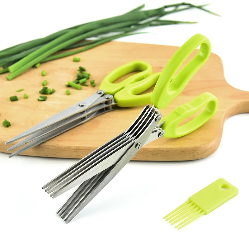 

Многофункциональные Многослойные ножи из нержавеющей стали, многослойные кухонные ножницы, скальльон, резак, трава, листья, специи, инструмент для готовки, резка