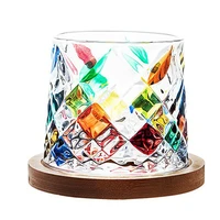 whiskey glass rotating gyro tumbler whisky glass cup crystal rainbow wine glass cocktail mug with wood base beer mugs gift box