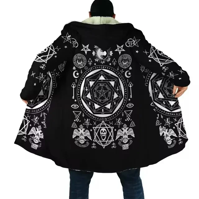 Зимняя модная мужская накидка с символами альхимии 3D-принтом викингов толстая