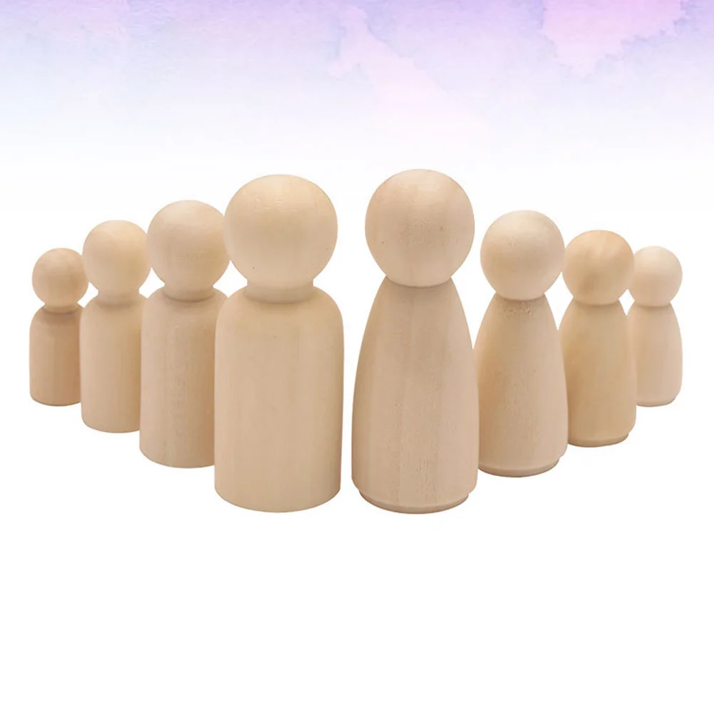 

50PCS Wooden Peg Craft Coloring Painting Wood Body People with Storage Box White Embryo Table Ornament for Kids ( Mixed Style )