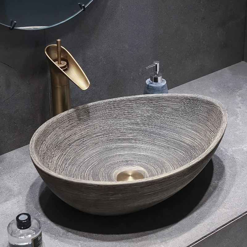 

Retro Art Above Counter Basin Oval Ceramic Wash Basin Single Basin Antique Brushed basin Countertop Sinks