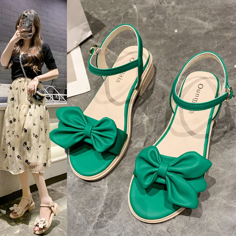 

Comfort Shoes for Women Beige Heeled Sandals Buckle Strap 2022 Summer Med Black Block Bow Fashion New Girls Clear Medium Solid S