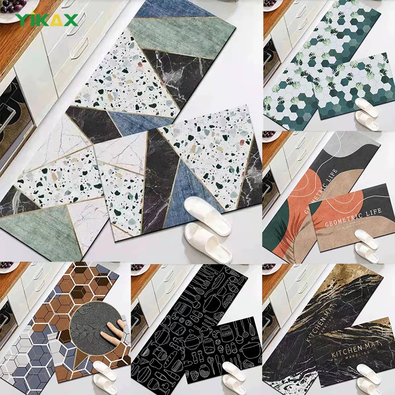 

Geometric Flannel Kitchen Mat Quick Drying Floor Washable Oil Proof Living Room Decor Exquisite Design Non-slip Carpet Area Rug