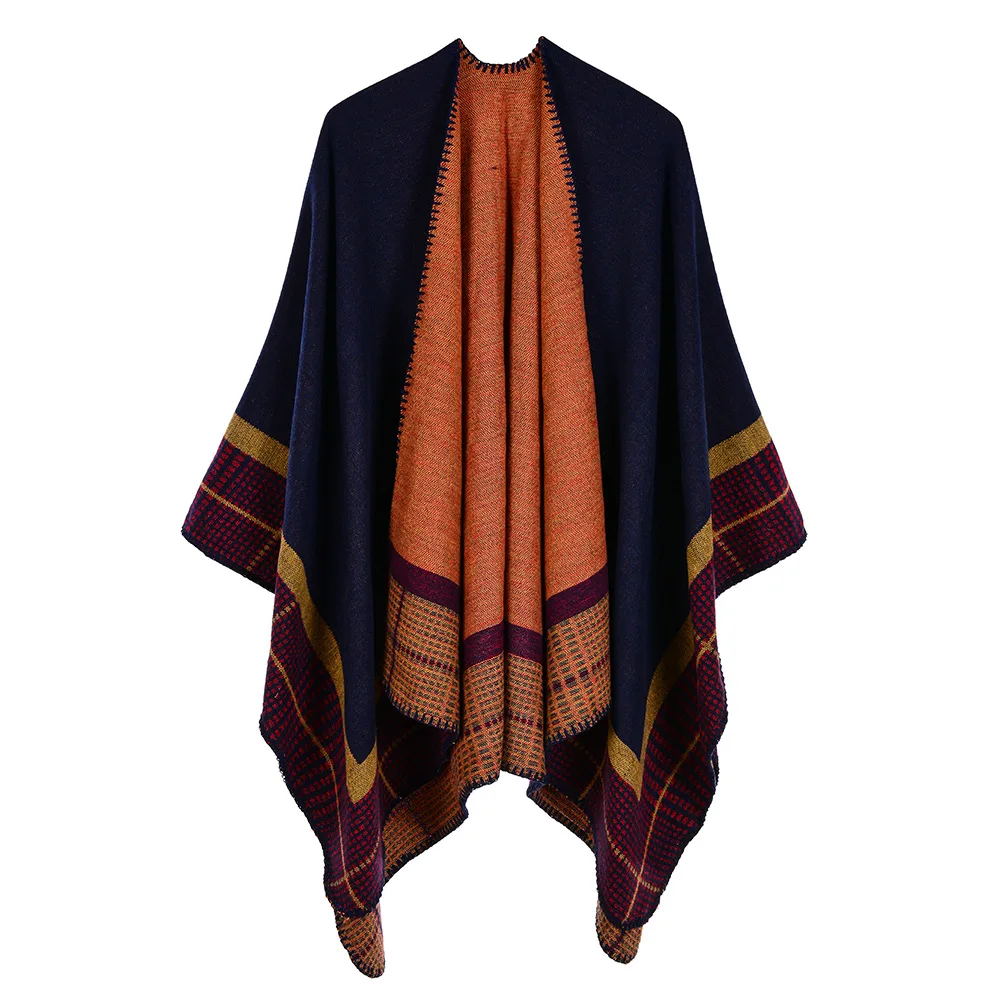 Autumn Winter Women's Imitation Cashmere Warm Air Conditioning Shawl Sunscreen Cloak Tourism Cloak Ponchos Capes 6