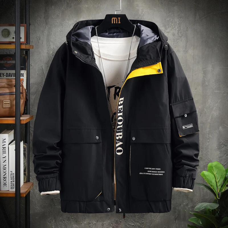 

22SS Streetwear Spring Man Safari Style Jacket Mens Harajuku Black Windbreaker Jackets Male Pockets Oversize Jacket