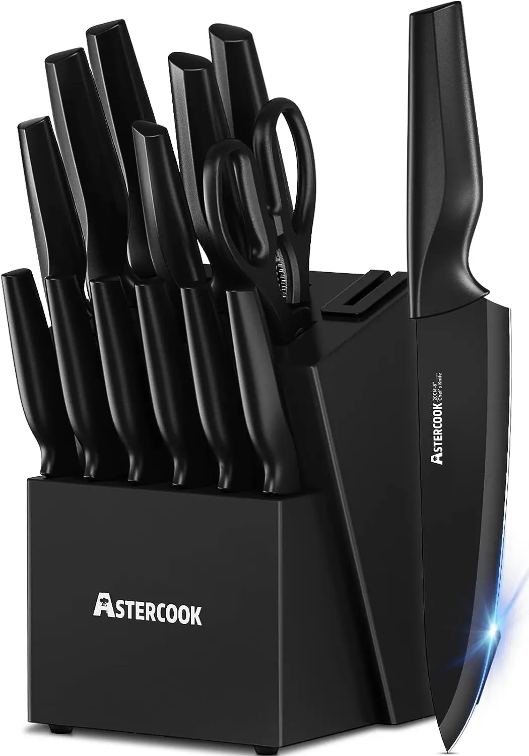 Safe, 15 Pieces German Stainless Steel Knife Block Set, Black A