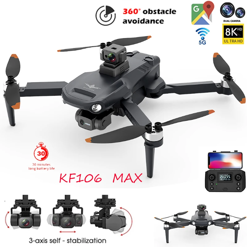 

2022 NEW KF106 Max Drone 8K Professional 5G WIFI Dron HD Camera Anti-Shake 3-Axis Gimbal Brushless Motor RC Foldable Quadcopter