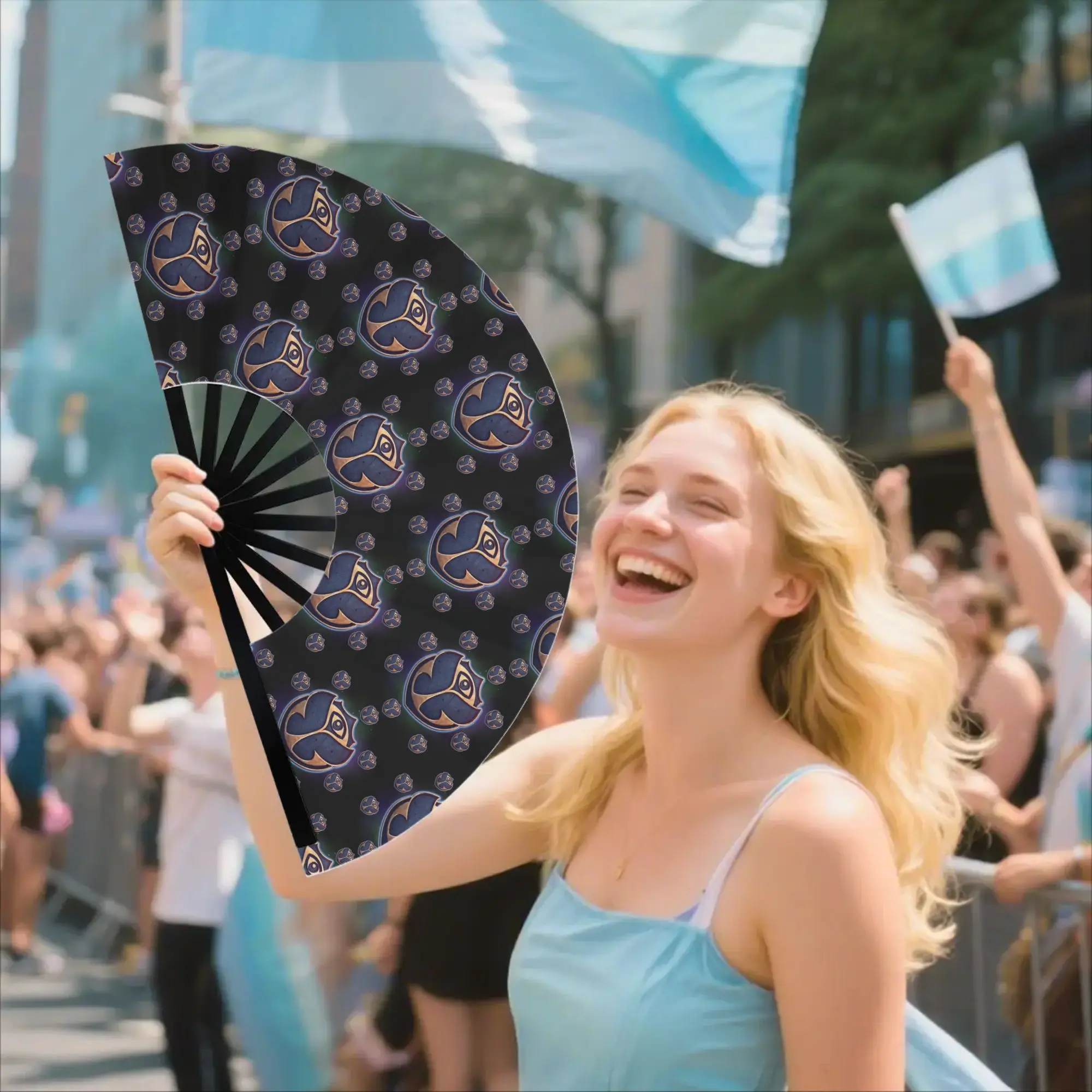 Складной веер Tomorrowland с индивидуальным дизайном, бельгийский, для электронной танцевальной музыки, из полиэстеровой ткани, оригинальный летний аксессуар, декоративный веер (art.: 3920dc11885df) - 3920dc11885df