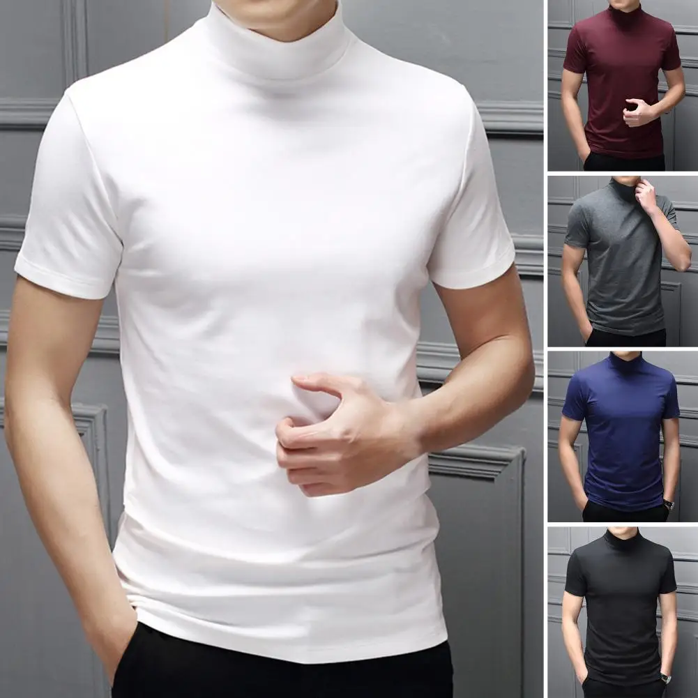 

Men Summer Top Half High Collar Soft Pullover Men Top Breathable Keep Cooling Casual Short Sleeves Men Summer T-shirt