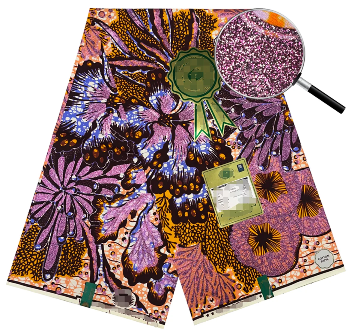 2024 африканская ткань Grand Glam с блестками Supe-V золотистая восковая мягкая Анкара