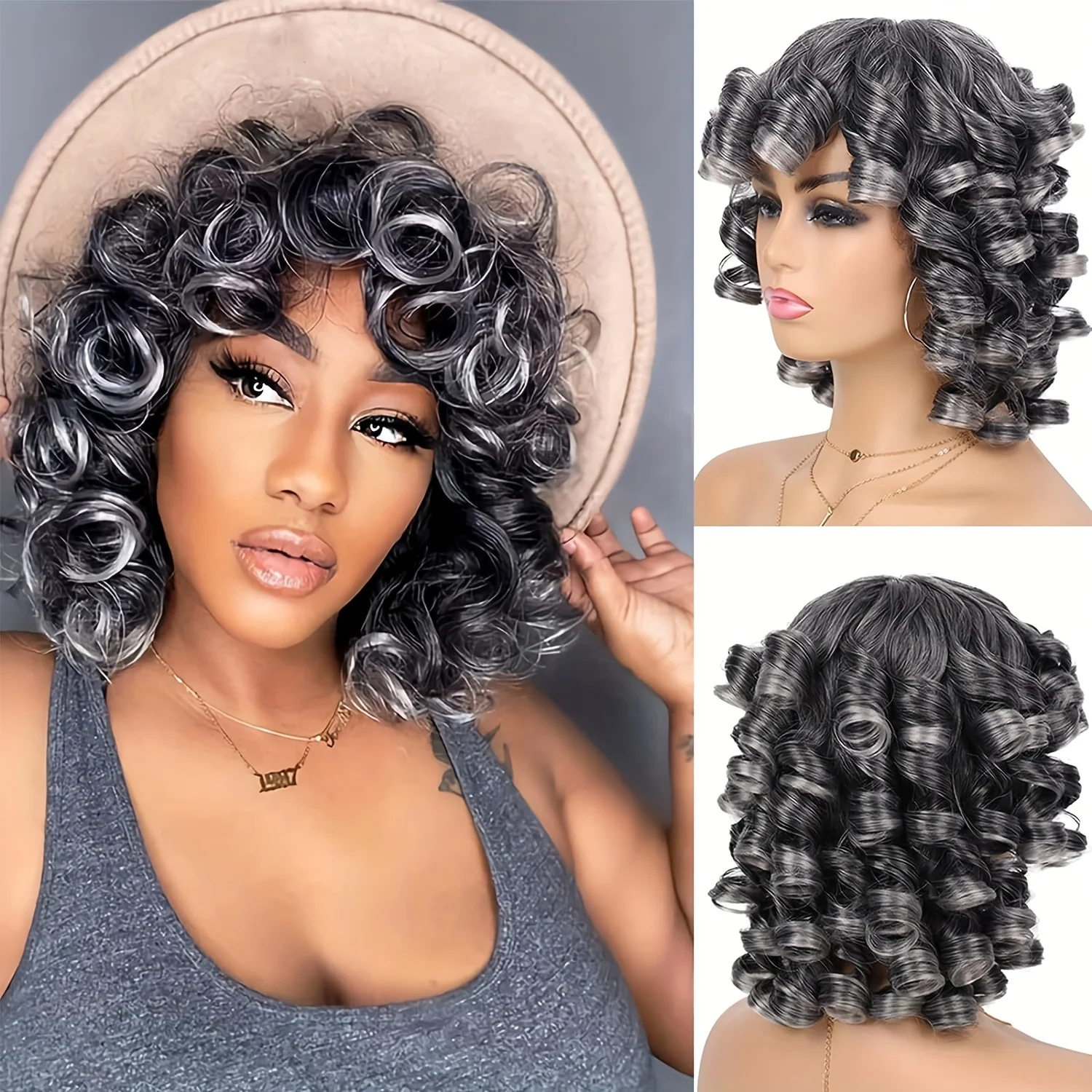 Афро кудрявые парики с челкой для черных женщин кудрявый парик повседневной