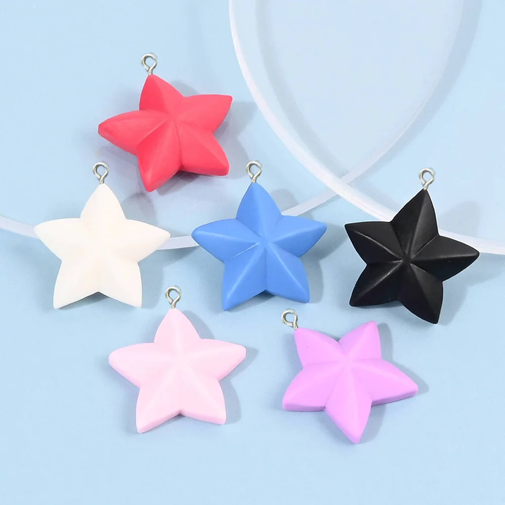 

20Pcs Colorful 3D Star Resin Charms for Jewelry Making DIY Pendants Keychain Necklace Earrings Accessories 19mm