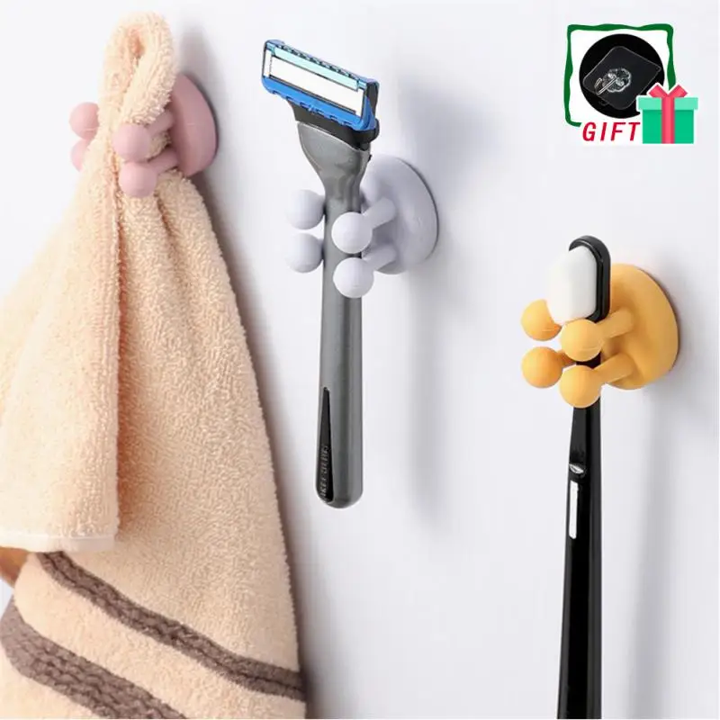 

1Pcs Ins Silicon Razor Holder Self Adhesive Toothbrush Key Towel Hanger Hook Bathroom Wall Organizer Rack Kitchen Gadget Storage